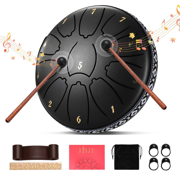 ALILYY Steel Tongue Drum 11 Note 6 Inches D-Key Tank Drum Handpan Drum Percussion Instrument for Meditation Entertainment Musical Education Concert Mind Healing Yoga,Black